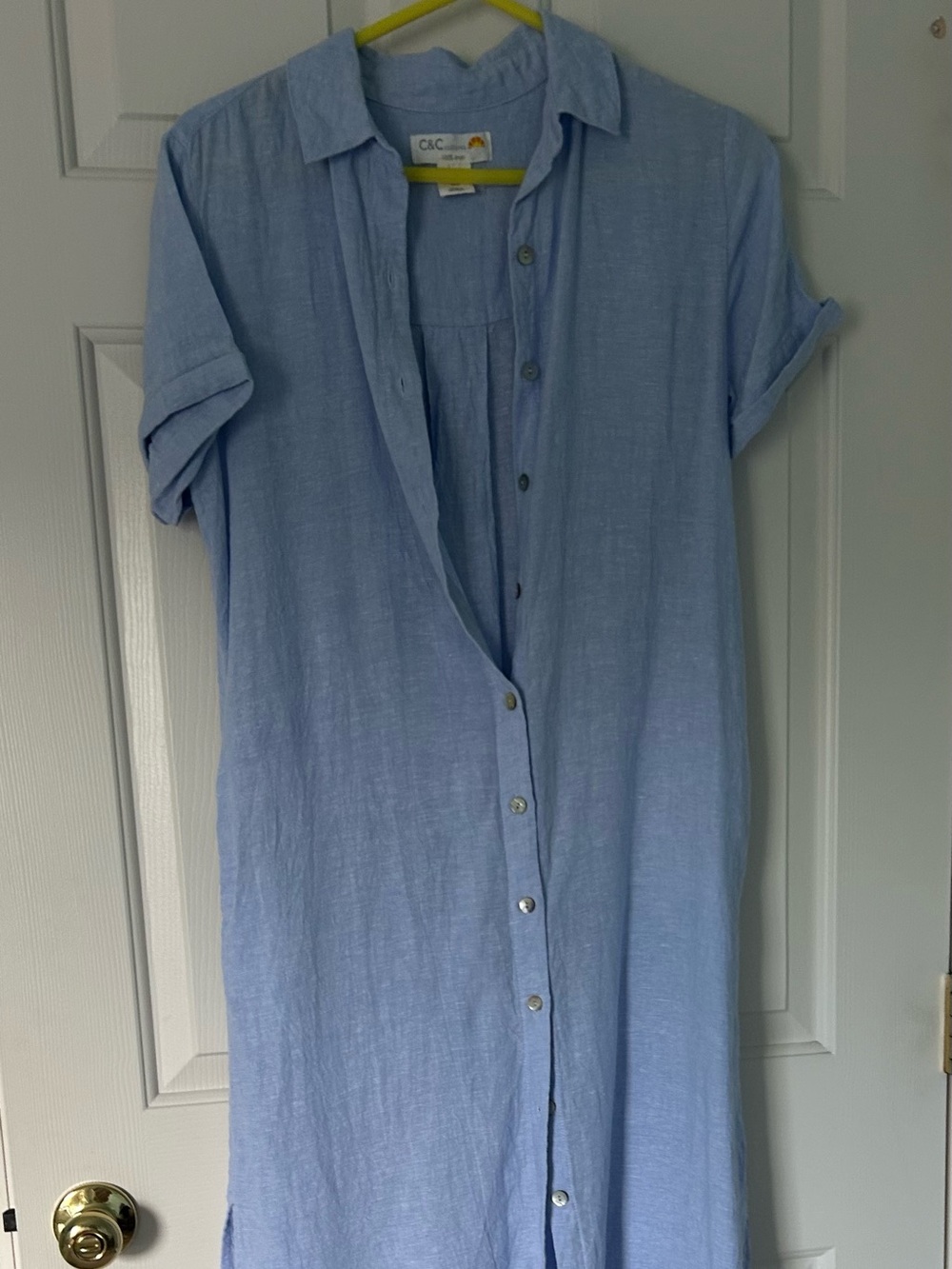 C&C California Light Blue Linen Midi Shirt Dress